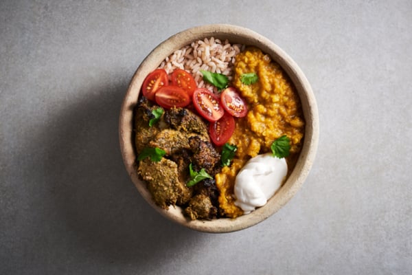 Atcha food bowl on a grey surface