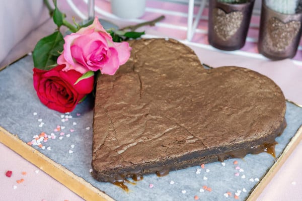 Giant heart-shaped brownie