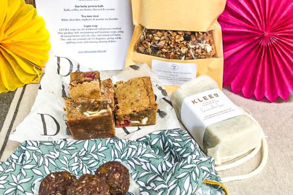 Dinner ladies International Women's Day hamper with sweet treats and soap