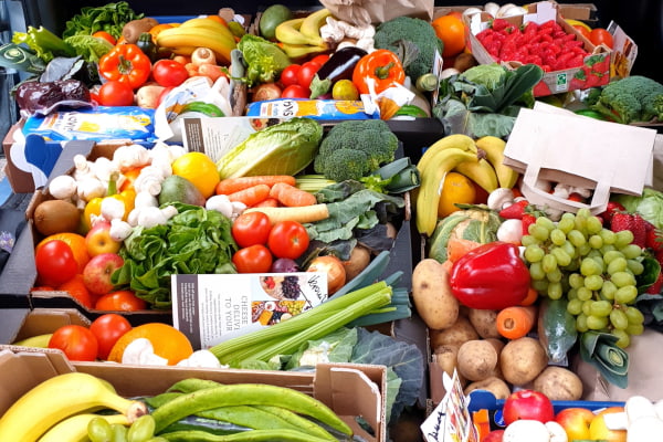 boxes of fruit and veg