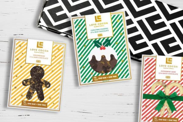 three Christmas themed chocolate bars