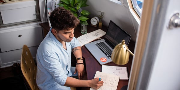 man working at home