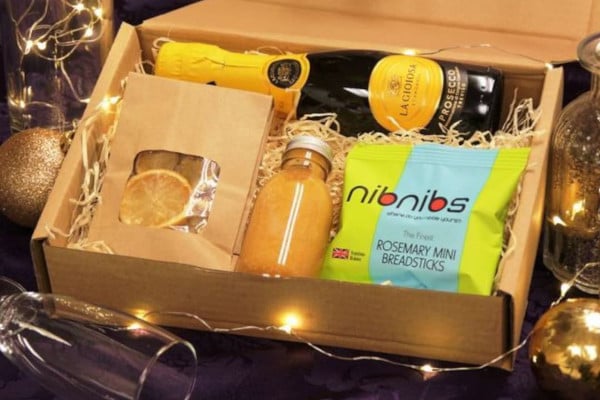 Cardboard box with cocktail ingredients